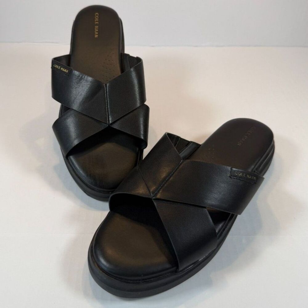 Cole Haan Black Leather Crisscross Platform Slide Sandals 10B Minimalist